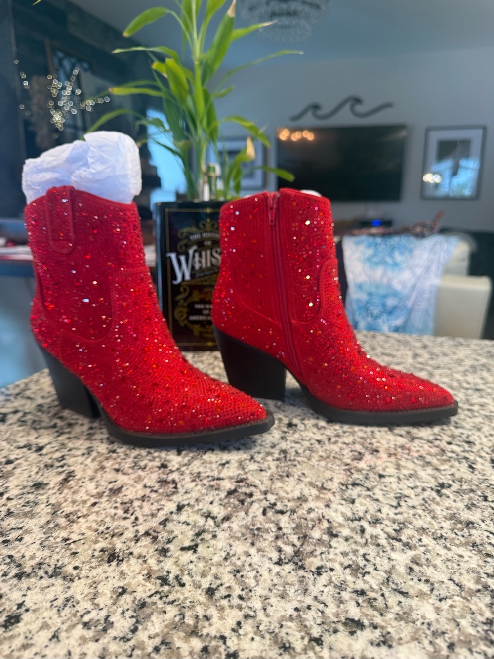 Very G Red Embellished Women's Ankle Boots - Sparkle Western Style